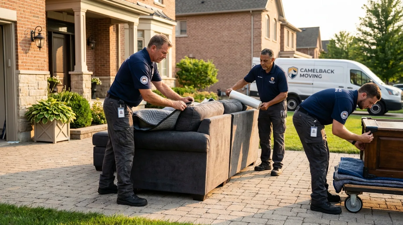 Large estate moving crew wrapping furniture in Conneaut, OH
